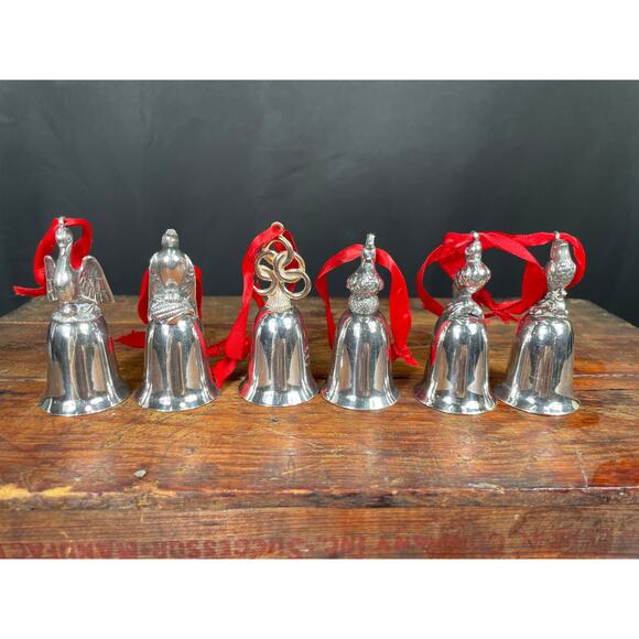 Six Reed & Barton Silver Plated Bells: 12 Days of Christmas Theme - Picture 2 of 10